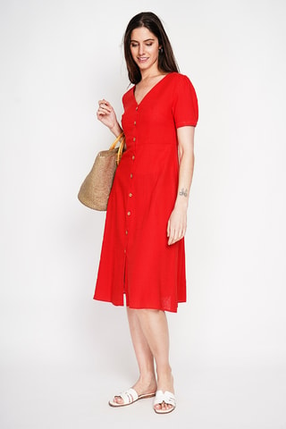 Abito a camicia in lino - Rosso
