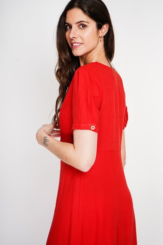 Abito a camicia in lino - Rosso