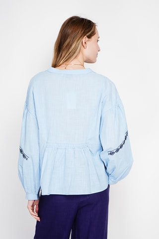 Blusa in lino - Celeste - Blu
