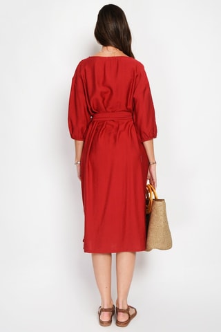 Abito midi in lino - Rosso