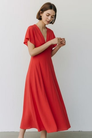 Abito lungo in lino - Rosso