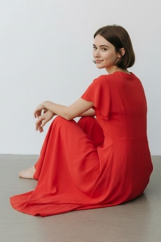 Abito lungo in lino - Rosso