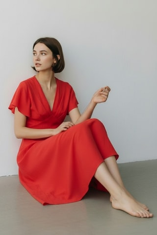 Abito lungo in lino - Rosso