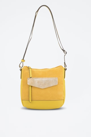 Sac bandoulière en croûte de cuir Sabine - Blanc et jaune