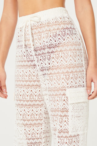 Pantalon cargo en dentelle taille haute - Ecru