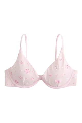 Haut de maillot en broderie anglaise coques - Rose poudré