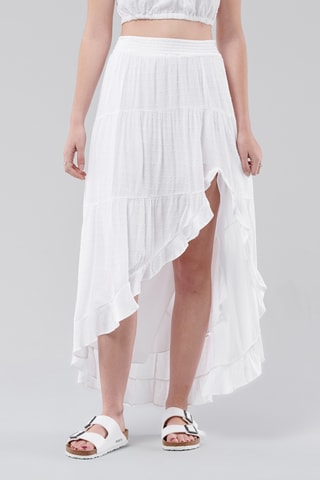 Jupe midi plumetis asymétrique - Blanc