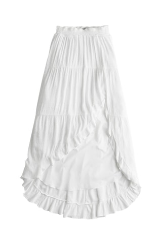 Jupe midi plumetis asymétrique - Blanc