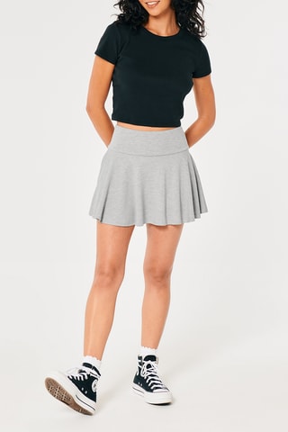Jupe patineuse taille haute - Gris clair chiné