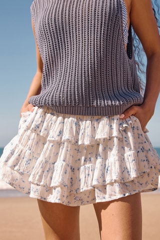 Jupe volantée taille haute - Blanc