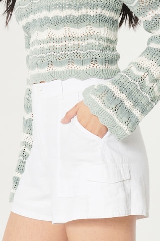 Short en lin taille haute - Blanc