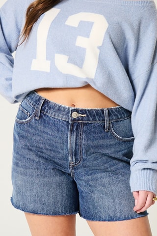Short relaxed en jean taille haute - Bleu marine