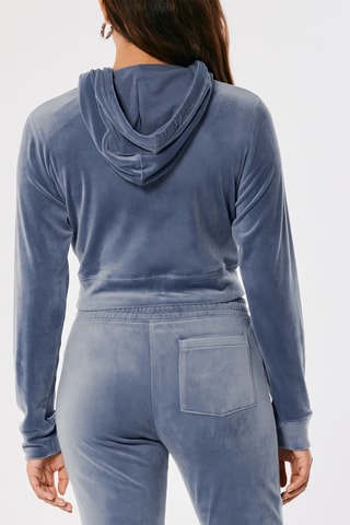 Sweat court en velours à capuche - Bleu clair