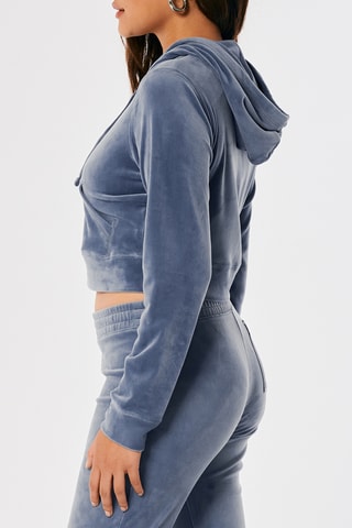 Sweat court en velours à capuche - Bleu clair