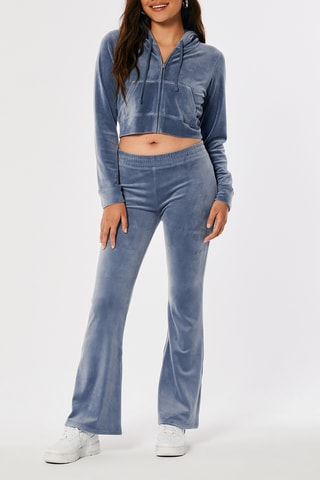 Sweat court en velours à capuche - Bleu clair