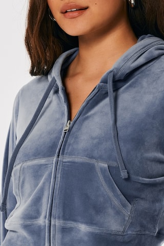 Sweat court en velours à capuche - Bleu clair
