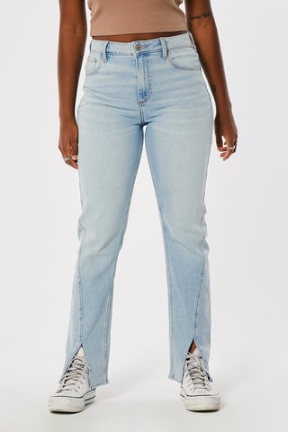 Jean straight taille haute - Bleu