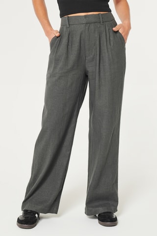 Pantalon wide legs en lin - Gris foncé