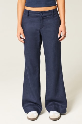Pantalon flare en lin - Bleu marine