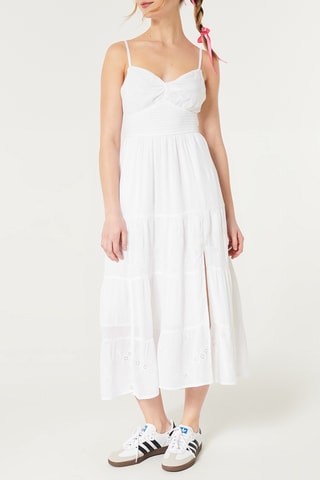 Robe midi en broderie anglaise - Blanc