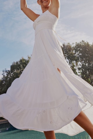 Robe midi en broderie anglaise - Blanc
