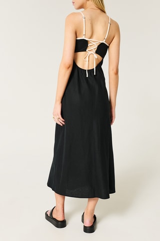 Robe midi en lin - Noir