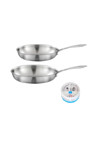 2 poêles Gourmet en acier inoxydable et 1 pierre d'argent Citron - 24/28 cm et 300 g