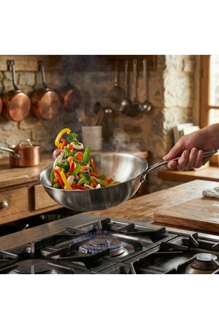Wok en acier inoxydable Gourmet - 24 cm