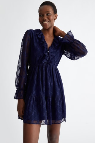 Robe patineuse en dentelle - Bleu foncé