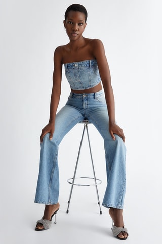 Crop top bustier en jean - Bleu