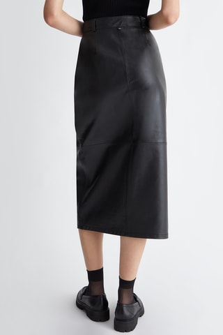 Jupe droite en cuir d’agneau taille haute - Noir