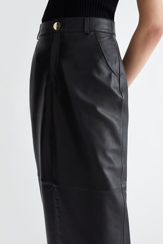Jupe droite en cuir d’agneau taille haute - Noir