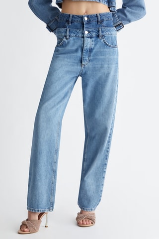 Jean straight taille haute - Bleu