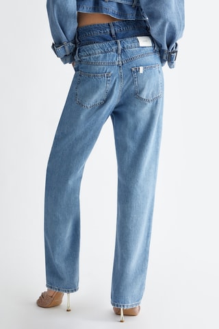 Jean straight taille haute - Bleu