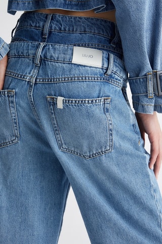 Jean straight taille haute - Bleu