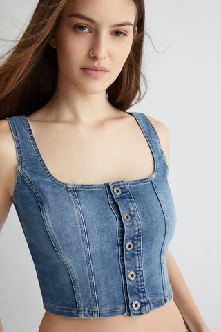 Crop top en jean - Bleu
