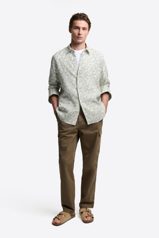 Camicia slim in lino - Verde oliva ed ecrù