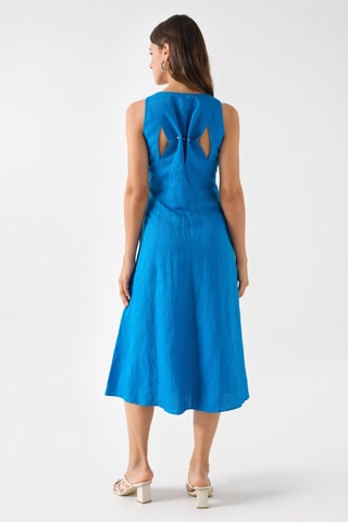 Robe midi en lin sans manches - Bleu