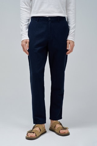 Pantalón regular fit de lino - Azul marino