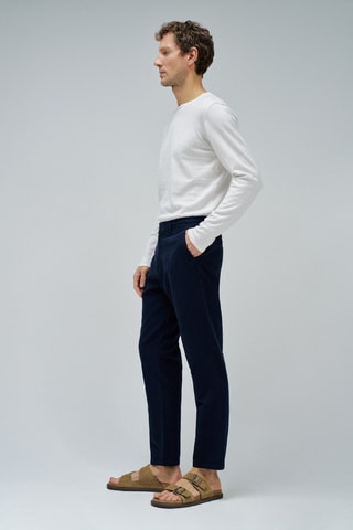 Pantalón regular fit de lino - Azul marino