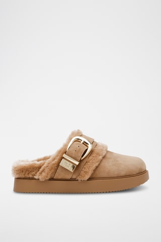Gevoerde Nubuck Muiltjes Cozy Up - Beige