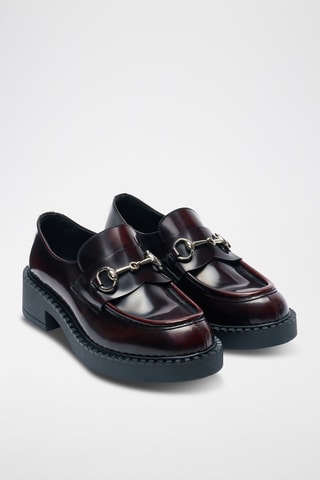 Mocassins com plataforma em couro - Bordô - Bordô