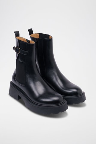 Botins regular em couro - Preto - Preto