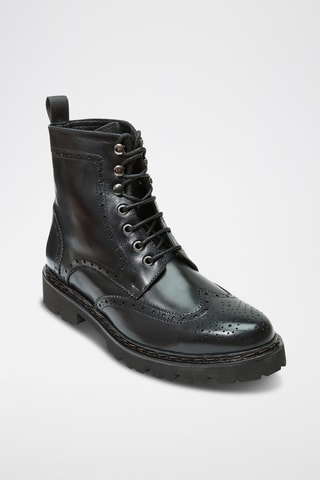 Boots regular em couro - Preto - Preto