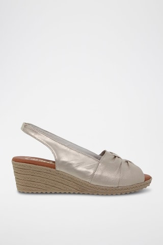 Sandales compensées en cuir - Beige et marron