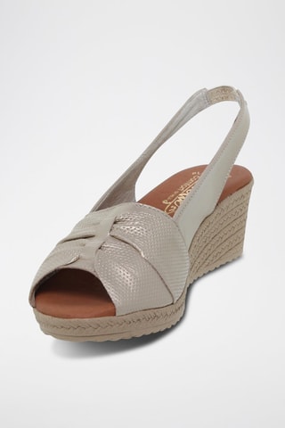 Sandales compensées en cuir - Beige et marron
