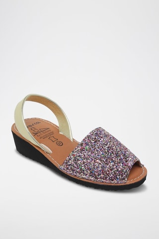 Sandales compensées en cuir Avarca menorquina - Violet et doré