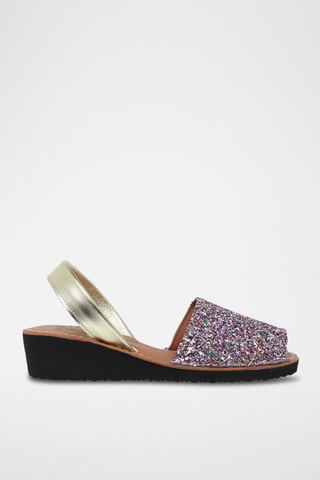 Sandales compensées en cuir Avarca menorquina - Violet et doré
