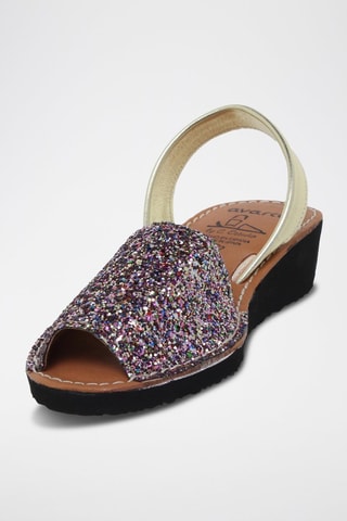Sandales compensées en cuir Avarca menorquina - Violet et doré