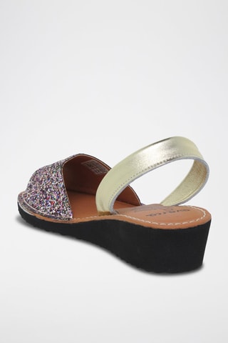 Sandales compensées en cuir Avarca menorquina - Violet et doré